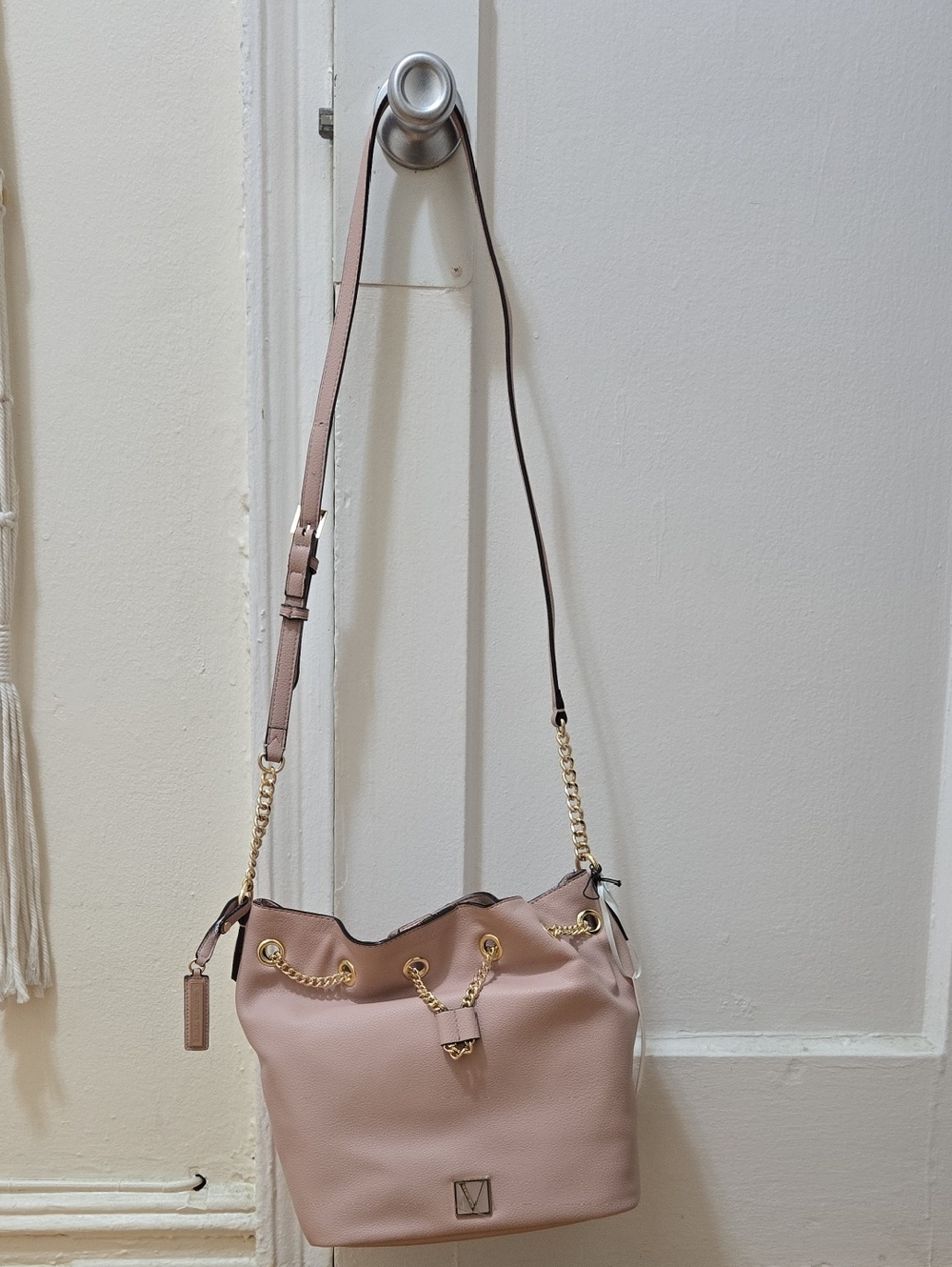 Victoria's Secret Blush Pink Bucket Bag with Gold Chain Strap